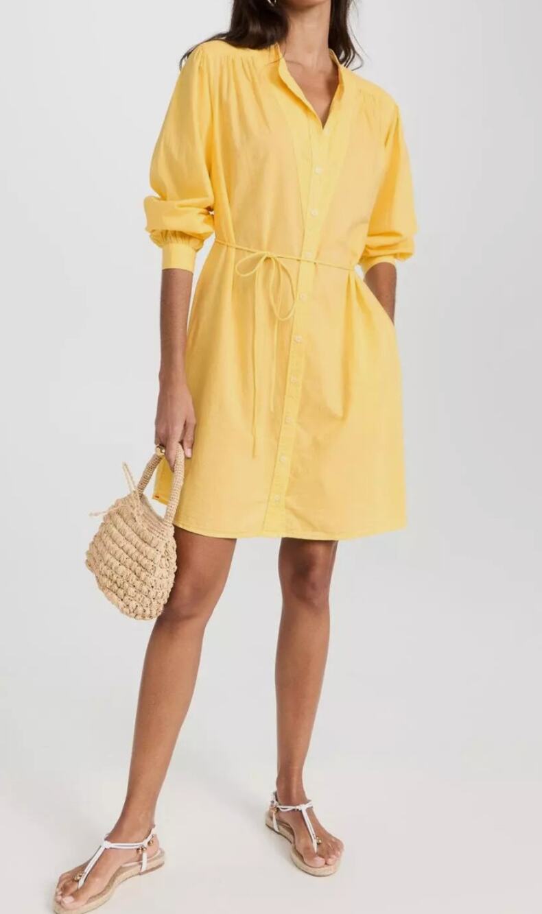 Xirena Winnie Mini Shirt Dress Pockets Long Sleeve Tunic Spring Summer Yellow XS